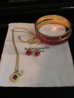 kate spade Gold And Pink Bangle, Necklace And Earring Set